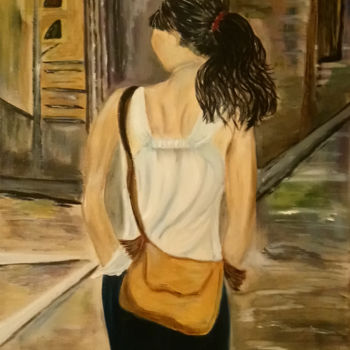 Painting titled "Caminando por la ci…" by Anuska, Original Artwork, Oil