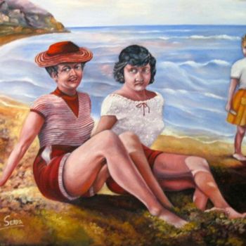 Pintura titulada "LA PLAYA EN EL 1955" por Ana Serra Orti, Obra de arte original