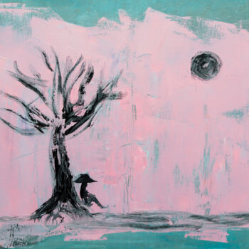 Картина под названием "Traveler and black…" - Anastacia Gaikova, Подлинное произведение искусства, Масло Установлен на Дерев…