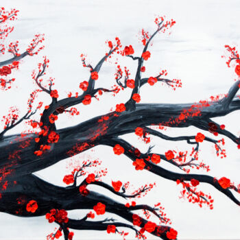 Painting titled "Sakura" by Anastacia Gaikova, Original Artwork, Oil Mounted on Wood Stretcher frame