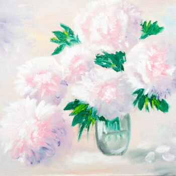 Painting titled "Peonies" by Anastacia Gaikova, Original Artwork, Oil Mounted on Wood Stretcher frame
