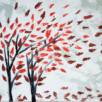 Painting titled ""Red Leaf fall"" by Anastacia Gaikova, Original Artwork, Oil