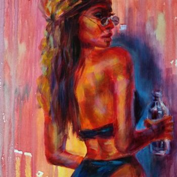 Painting titled "Hot summer Woman in…" by Anastasia Akunina, Original Artwork, Acrylic