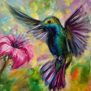 Painting titled "Flying Hummingbird…" by Anastasia Akunina, Original Artwork, Oil