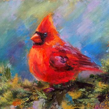 Pittura intitolato "Red Cardinal" da Anastasia Akunina, Opera d'arte originale, Olio