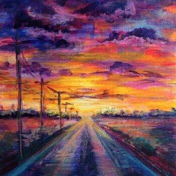 Malarstwo zatytułowany „Road of Hope Sunset…” autorstwa Anastasia Akunina, Oryginalna praca, Akryl Zamontowany na Inny sztyw…