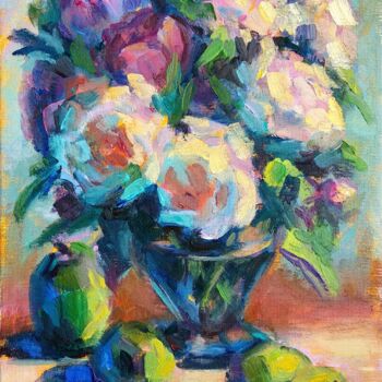 Painting titled "Flowers and fruits…" by Anastasia Akunina, Original Artwork, Oil Mounted on Cardboard