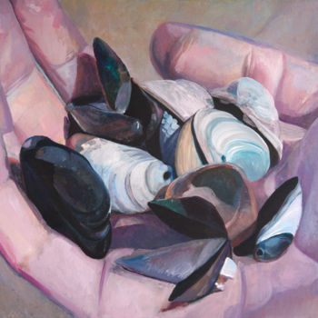 Peinture intitulée "Shells on a handpalm" par Anastasia Chernysheva, Œuvre d'art originale, Acrylique Monté sur Châssis en b…