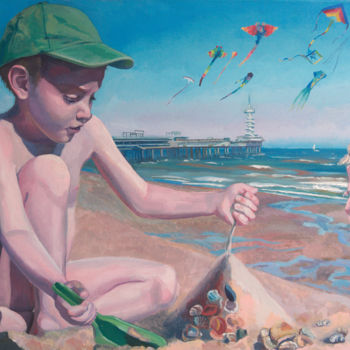 Painting titled "Kites" by Anastasia Chernysheva, Original Artwork, Acrylic Mounted on Wood Stretcher frame