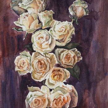 Painting titled "Champagne roses" by Anastasiia Fedorchenko, Original Artwork, Watercolor