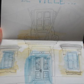 Drawing titled "devant l'hotel de v…" by Anastasia. H, Original Artwork