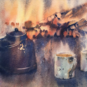 Pintura intitulada "Closer to the fire" por Anastasia Khotimlyanskaya, Obras de arte originais, Aquarela