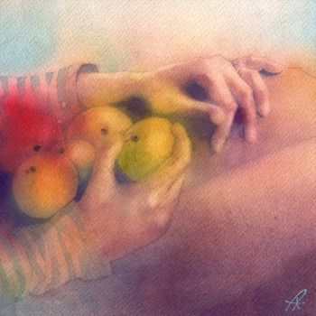 Картина под названием "First harvest" - Anastasia Khotimlyanskaya, Подлинное произведение искусства, Акварель