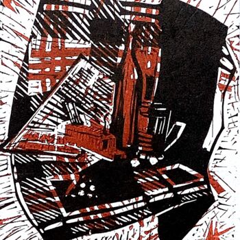 Druckgrafik mit dem Titel "Красный" von Anastasia Kirilenko, Original-Kunstwerk, Linoldrucke