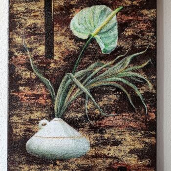 Schilderij getiteld "Ikebana with anthur…" door Anastasia Kirs, Origineel Kunstwerk, Acryl Gemonteerd op Frame voor houten b…