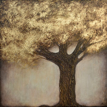 Painting titled "Golden magic of aut…" by Anastasia Kirs, Original Artwork, Acrylic Mounted on Wood Stretcher frame