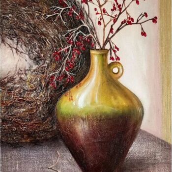 Peinture intitulée "Red viburnum" par Anastasia Kirs, Œuvre d'art originale, Acrylique