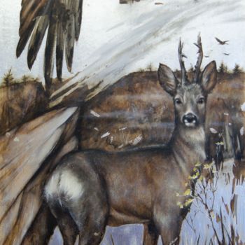 Painting titled "Roe deer" by Anastasia Lebedeva, Original Artwork, Oil