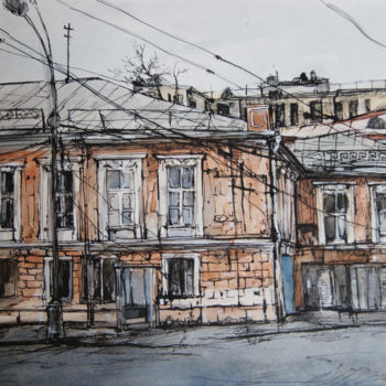Pintura intitulada "Street of Moscow" por Anastasia Lebedeva, Obras de arte originais, Tinta