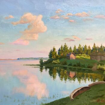 Pintura intitulada "Утро на озере" por Anastasia Leva, Obras de arte originais, Óleo