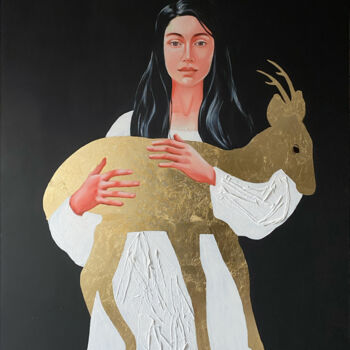 Peinture intitulée "Golden antelope" par Anastasia Lyulina, Œuvre d'art originale, Acrylique Monté sur Châssis en bois