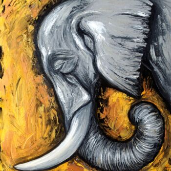 Картина под названием "Слон" - Анастасия Мухницкая, Подлинное произведение искусства, Масло