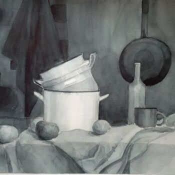 Картина под названием "Натюрморт 5 (гризай…" - Анастасия Ничвалодова, Подлинное произведение искусства, Акварель