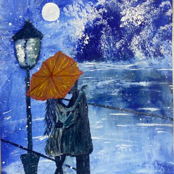 Картина под названием "Зимний поцелуй" - Анастасия Одоладова, Подлинное произведение искусства, Акрил