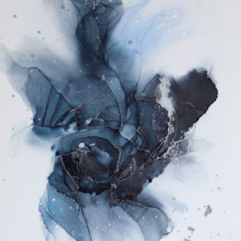 Peinture intitulée "Blue Sweet Pea abst…" par Anastasia Ozlu, Œuvre d'art originale, Encre