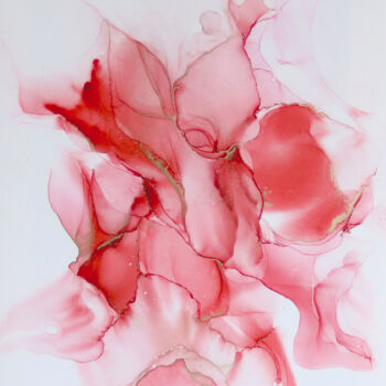 Painting titled "Red flower Azalea a…" by Anastasia Ozlu, Original Artwork, Ink