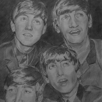 Dessin intitulée "The Beatles" par Anastasiia Pankina, Œuvre d'art originale, Crayon