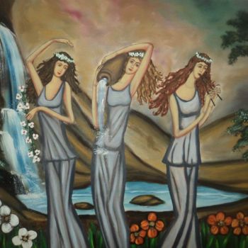 Painting titled "Νύμφες / Nymphs" by Anastasia Patouna, Original Artwork