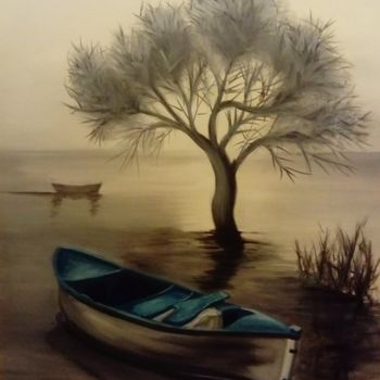 Painting titled "Η βάρκα /The boat" by Anastasia Patouna, Original Artwork, Oil