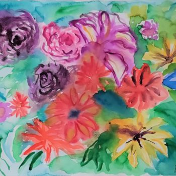 Malerei mit dem Titel "Flowerpower" von Anastasia_art, Original-Kunstwerk, Aquarell