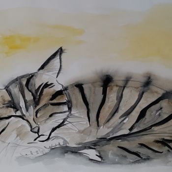 Malerei mit dem Titel "My cat Tommy" von Anastasia_art, Original-Kunstwerk, Aquarell