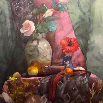 Painting titled "«Still life»" by Anastasia Tamojkina, Original Artwork, Watercolor Mounted on Cardboard