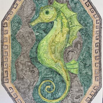 Pintura titulada "Mosaic seahorse" por Anastasia Tokdemir, Obra de arte original, Acuarela