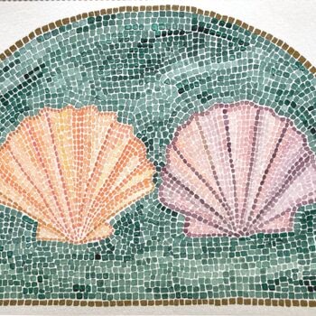 Malerei mit dem Titel "Two mosaic seashells" von Anastasia Tokdemir, Original-Kunstwerk, Aquarell
