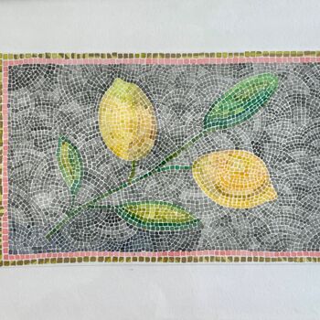 Malerei mit dem Titel "Mosaic lemons" von Anastasia Tokdemir, Original-Kunstwerk, Aquarell