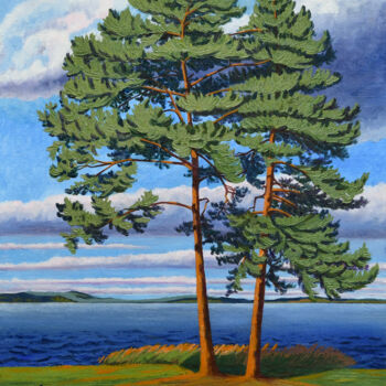 Peinture intitulée "Two trees" par Anastasia Uferev, Œuvre d'art originale, Huile Monté sur Châssis en bois