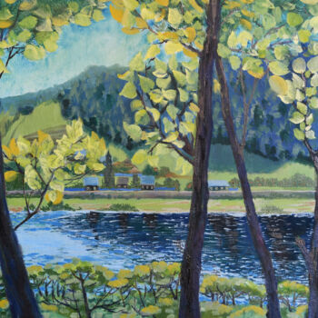 Peinture intitulée "Inzer river" par Anastasia Uferev, Œuvre d'art originale, Huile Monté sur Autre panneau rigide