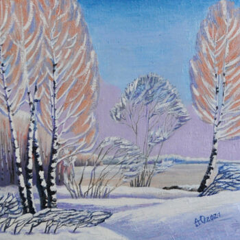 Peinture intitulée "The snow covered tr…" par Anastasia Uferev, Œuvre d'art originale, Huile Monté sur Châssis en bois