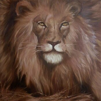 Malerei mit dem Titel "Lion oil painting" von Anastasiia Iurzinova, Original-Kunstwerk, Öl Auf Keilrahmen aus Holz montiert