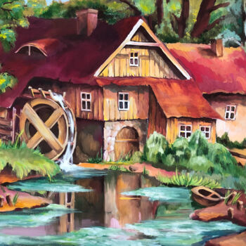 Peinture intitulée "Mill landscape" par Anastasiia Iurzinova, Œuvre d'art originale, Gouache