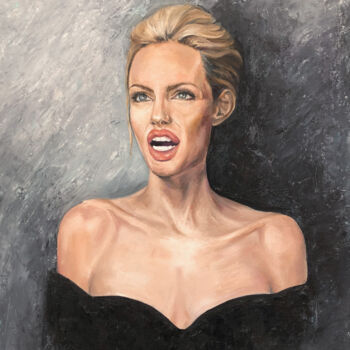 Painting titled "Angelina Jolie oil…" by Anastasiia Iurzinova, Original Artwork, Oil Mounted on Cardboard