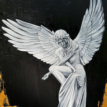 Painting titled "Angel" by Anastasiia Iurzinova, Original Artwork, Oil Mounted on Wood Stretcher frame