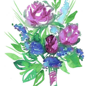 Painting titled "Small bouquet" by Anastasia Vrubel, Original Artwork, Watercolor