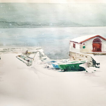 Malarstwo zatytułowany „snow in the sea” autorstwa Anastasia Weishaupt, Oryginalna praca, Akwarela
