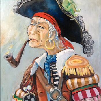 Painting titled "моя бабушка курит т…" by Anastasia Zaharova, Original Artwork, Oil