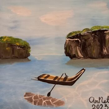 Painting titled "A boat in the ocean" by Anastasiia Netsvetaeva, Original Artwork, Acrylic